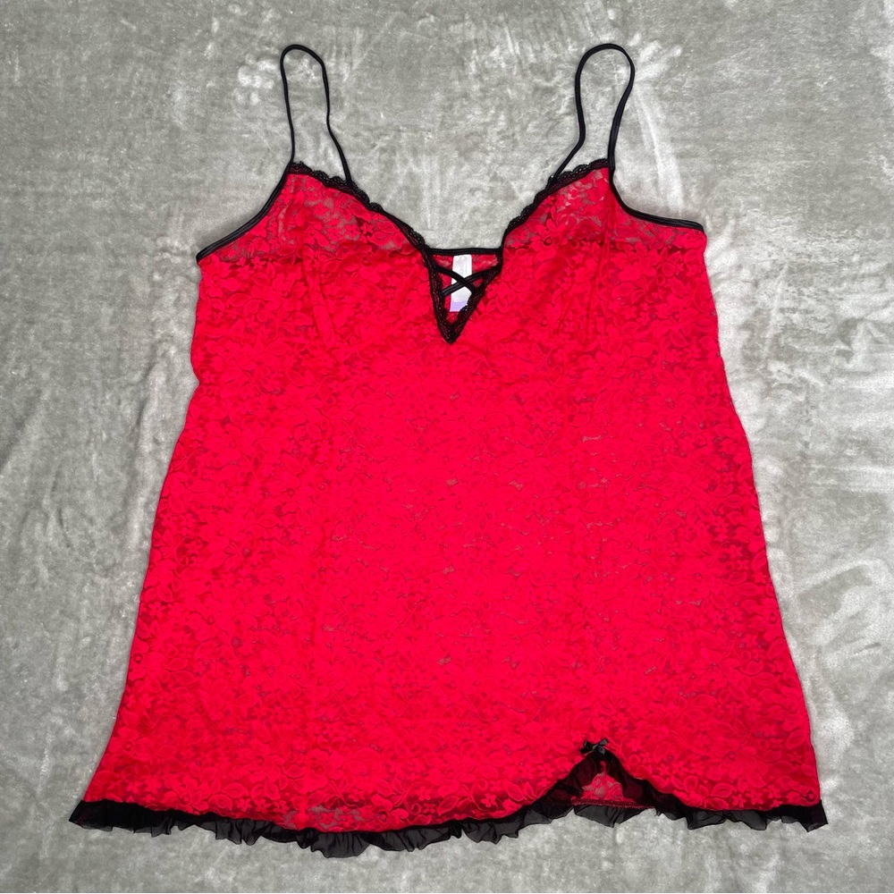 Secret Treasures Red Lace Lingerie Chemise Black Trim Plus Size 3X